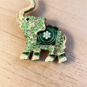 Mint Green and Gold Elephant Brooch